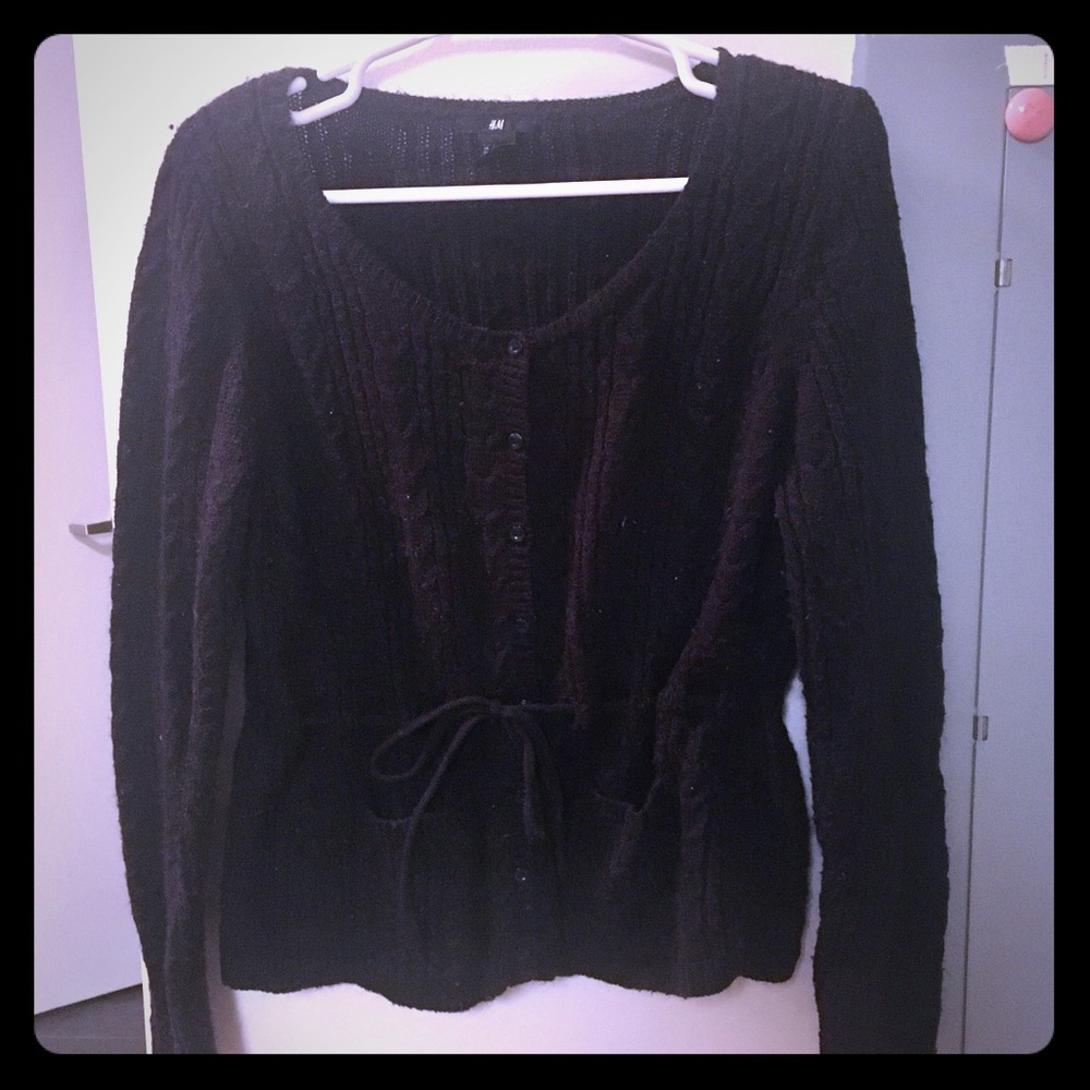 H&M Black Button Down Tie Waist Sweater